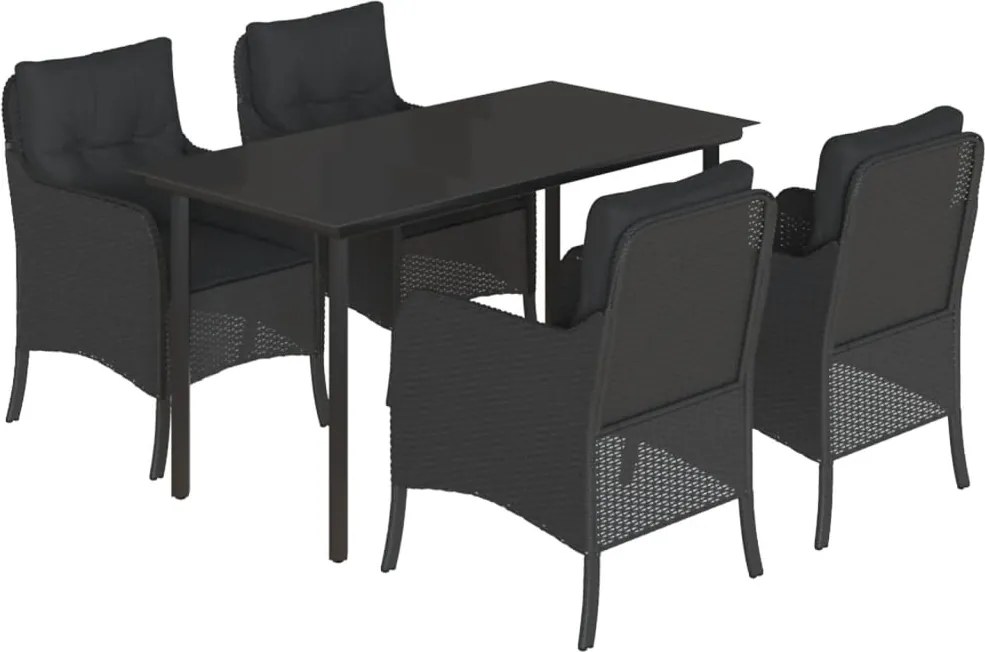 vidaXL Set mobilier de grădină cu perne, 5 piese, negru, poliratan
