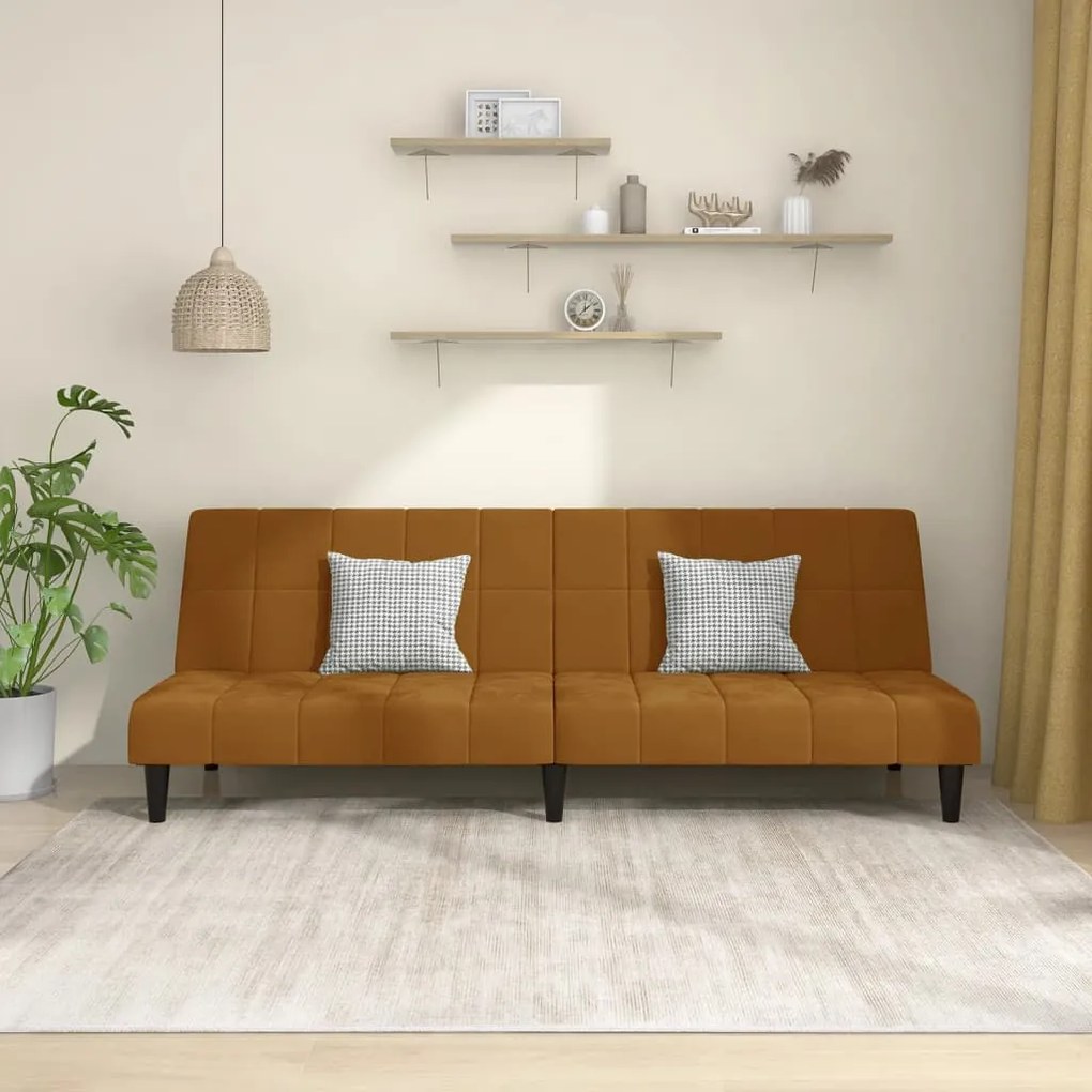 337510 vidaXL Canapea extensibilă cu 2 locuri, maro, catifea
