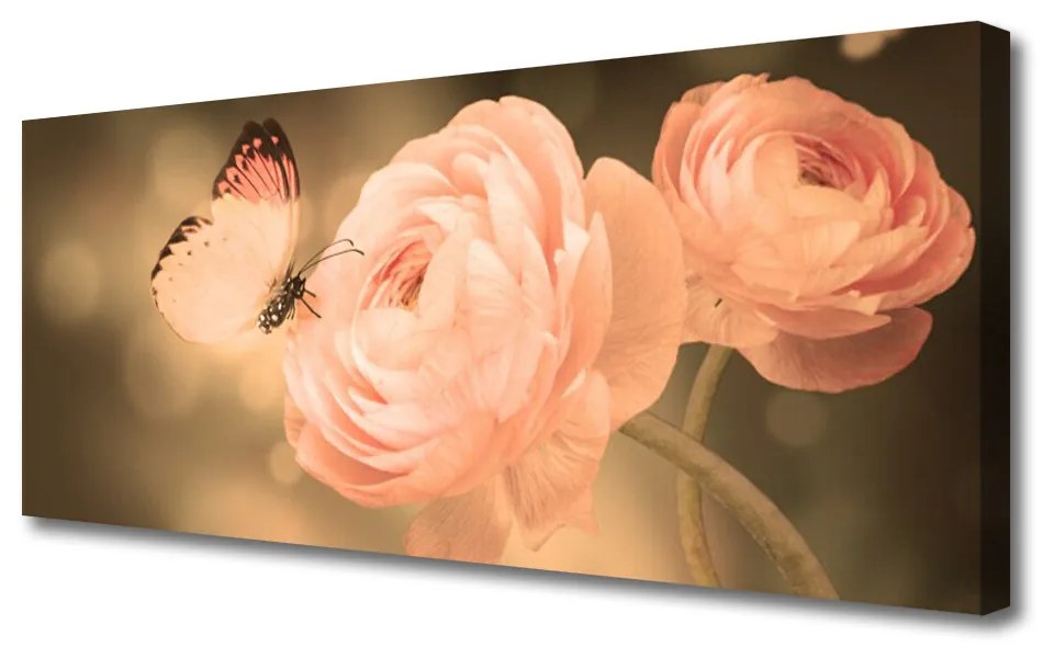 Tablou pe panza canvas Butterfly Trandafiri Natura Bej