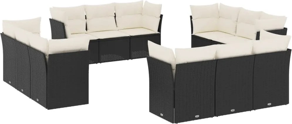 vidaXL Set canapele de grădină, 12 piese, cu perne, negru, poliratan