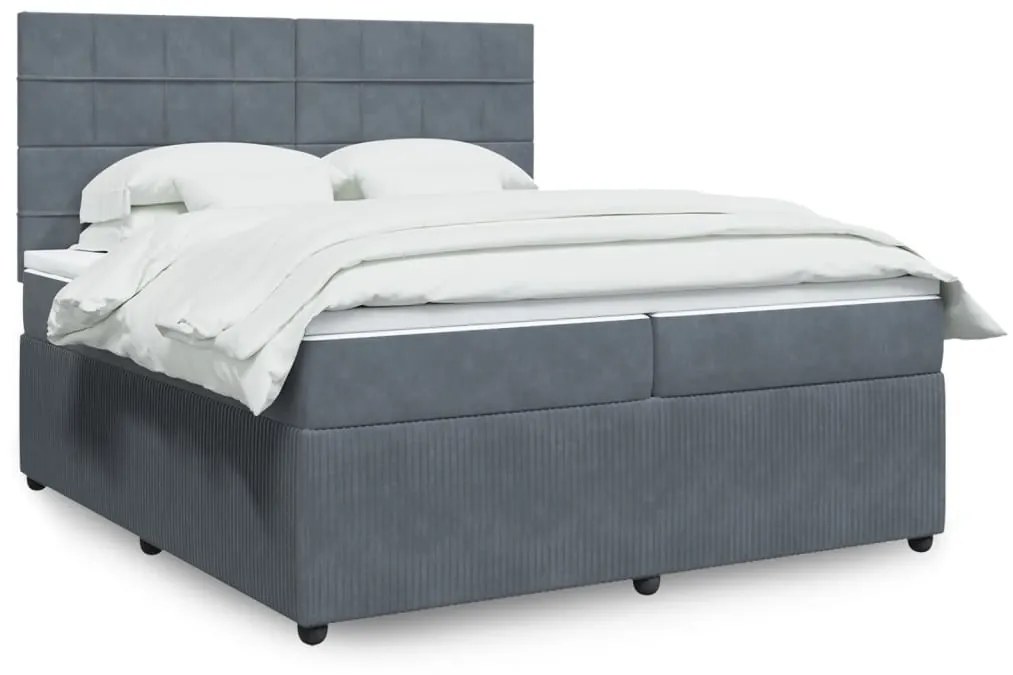 3294731 vidaXL Pat box spring cu saltea, gri închis, 200x200 cm, catifea