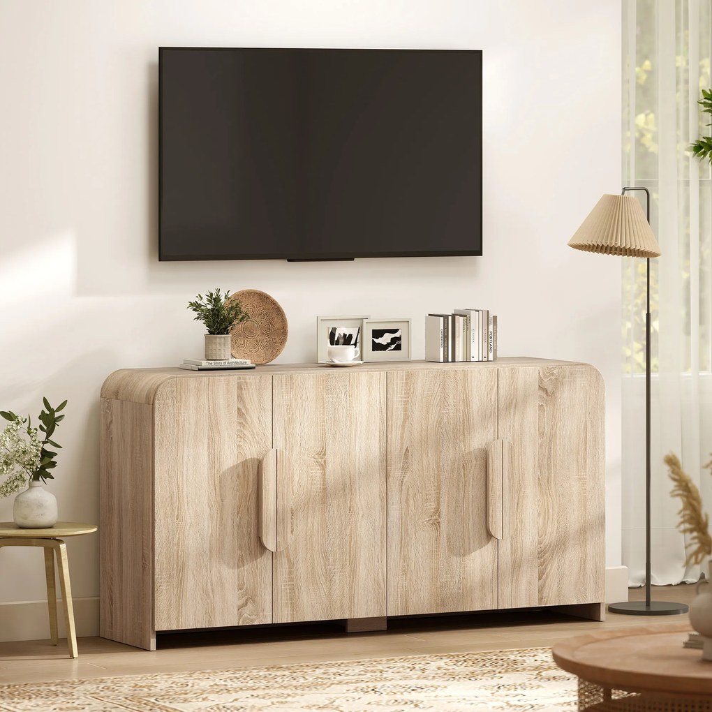 HOMCOM Comodă pentru Bucătărie, Mobilă cu Uși Soft-Close, Colțuri Rotunjite, Rafturi Reglabile, Stil Modern, Comodă pentru Living, Sufragerie, 157,4x39x82cm, Lemn Natural | Aosom Romania
