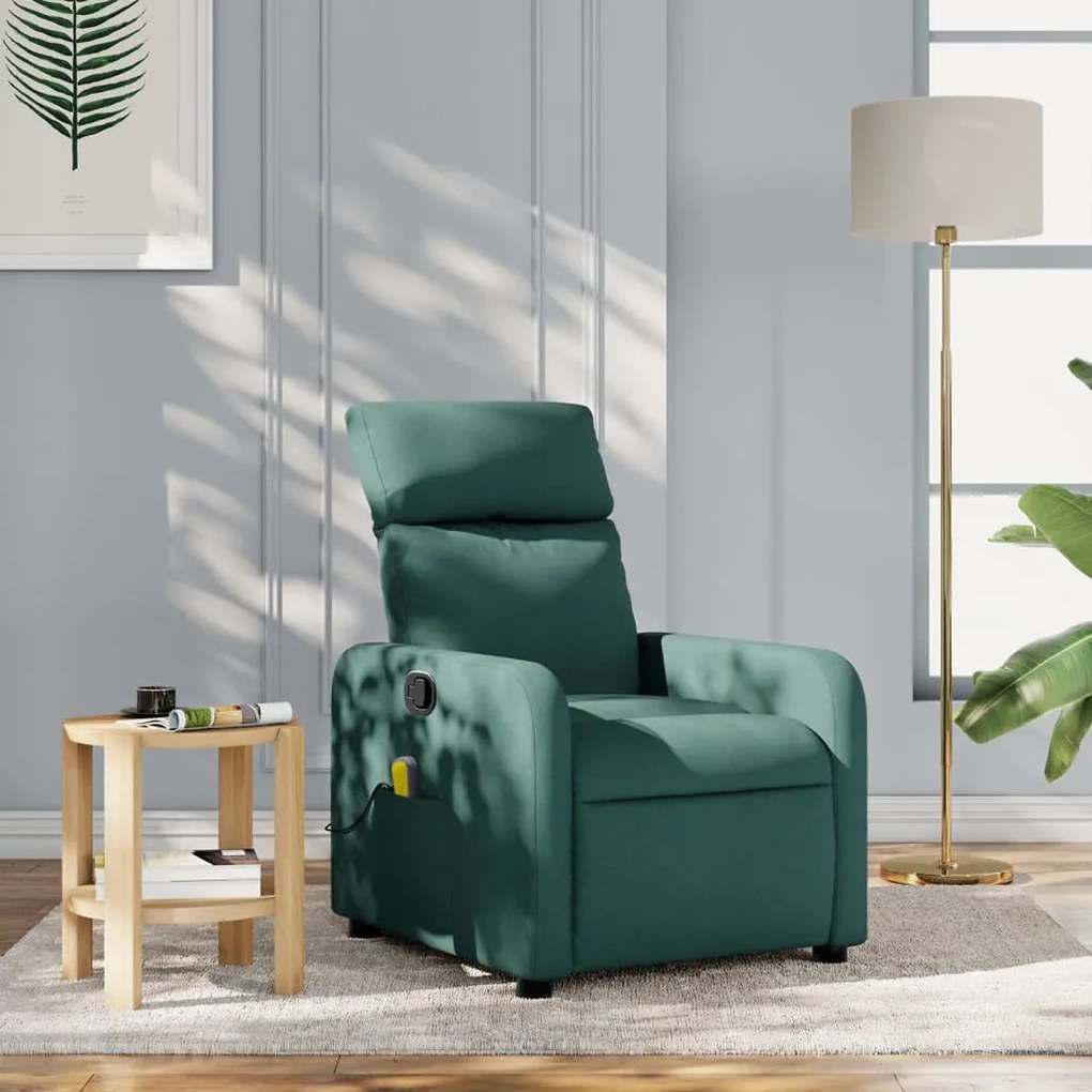 374180 vidaXL Fotoliu de masaj rabatabil, verde închis, material textil