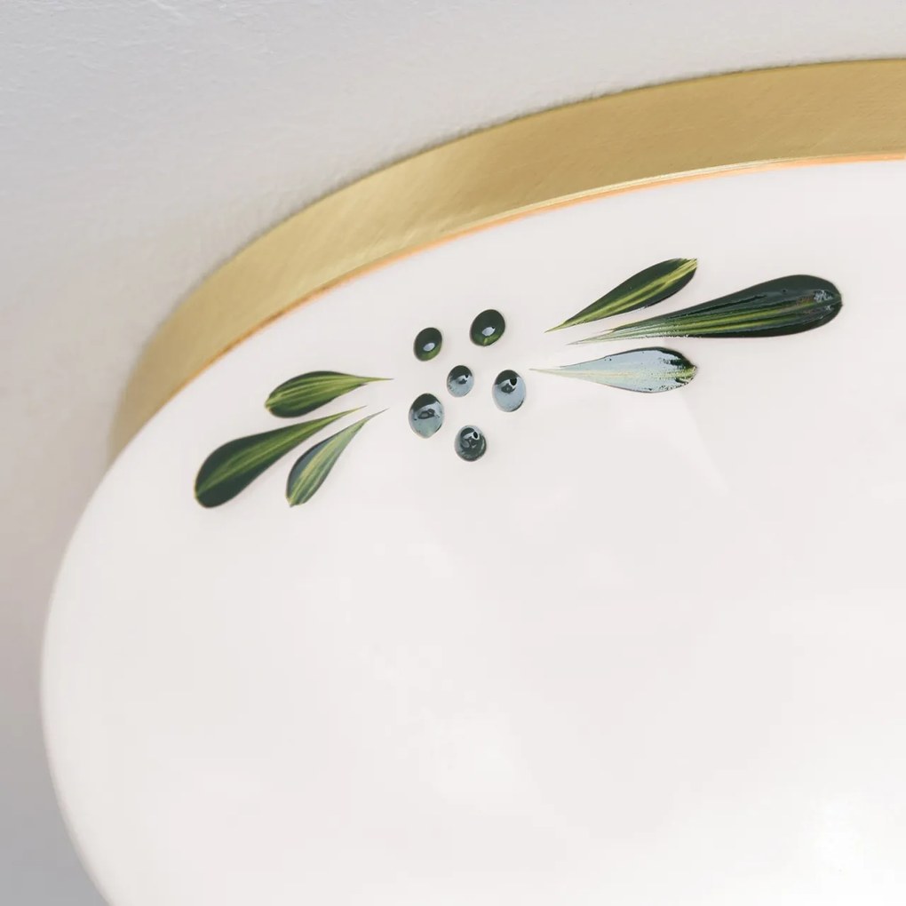 Plafoniera clasica Landhaus 21cm alama satin/ sticla opal decor verde