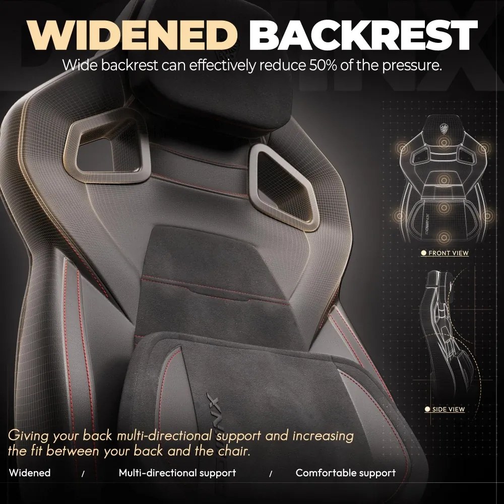 DOWINX Scaun gaming, ergonomic, suport lombar cu masaj, Șezut cu Arcuri Metalice și Spumă, Spătar înalt, rabatabil 90°-145°, Suport picioare, rezistent 150 kg, material PU respirabil, Negru