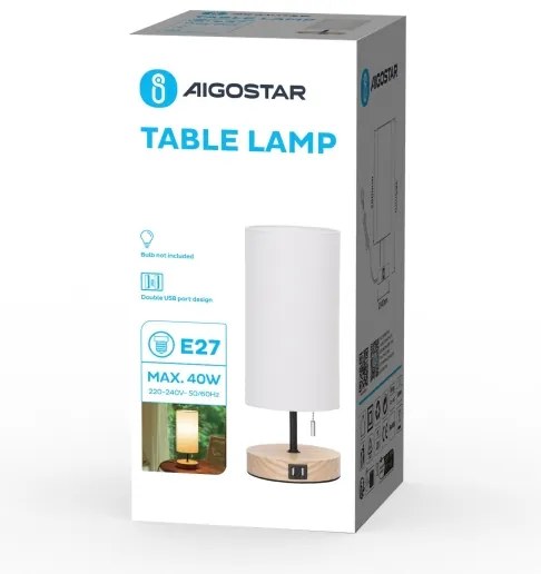 Lampă de masă cu USB Aigostar 1xE27/40W/230V bej