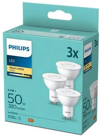 PHILIPS Pack 3 bulbs led philips, gu10, 4.7w (50w), 380 lm, warm white light