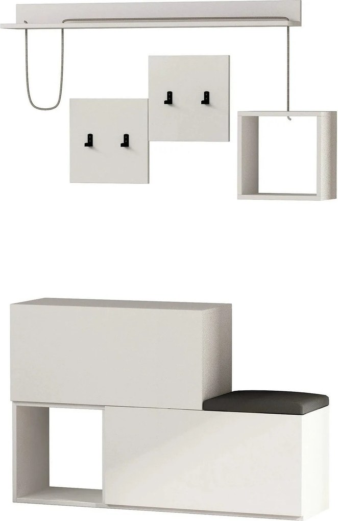 Set hol HOLDON, alb/gri, PAL melaminat, format din cuier, pantofar, po