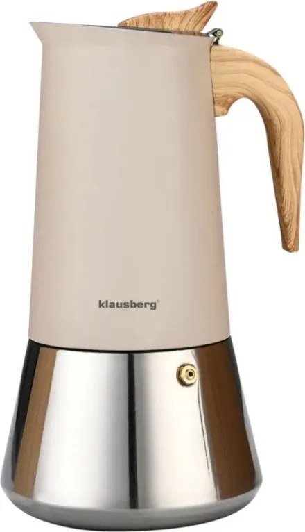 Aparat electric de cafea espresso cubanez Klausberg KB 7997, 600 ml, 12 cesti, Supapa de siguranta, Otel, Inductie, Bej