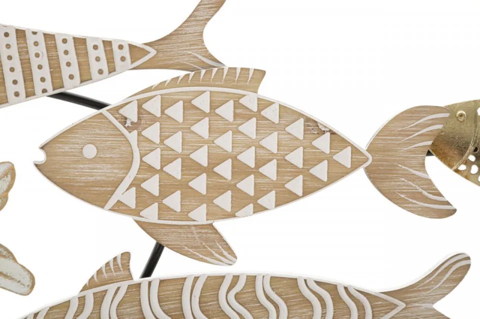 Panou decorativ maro/alb din metal si MDF, 118x5,7x46,4 cm, Fish Mauro Ferretti