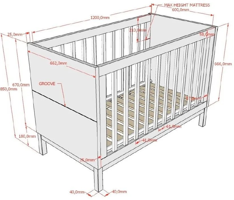 Pătuț alb din lemn de pin 60x120 cm Eva – Vipack