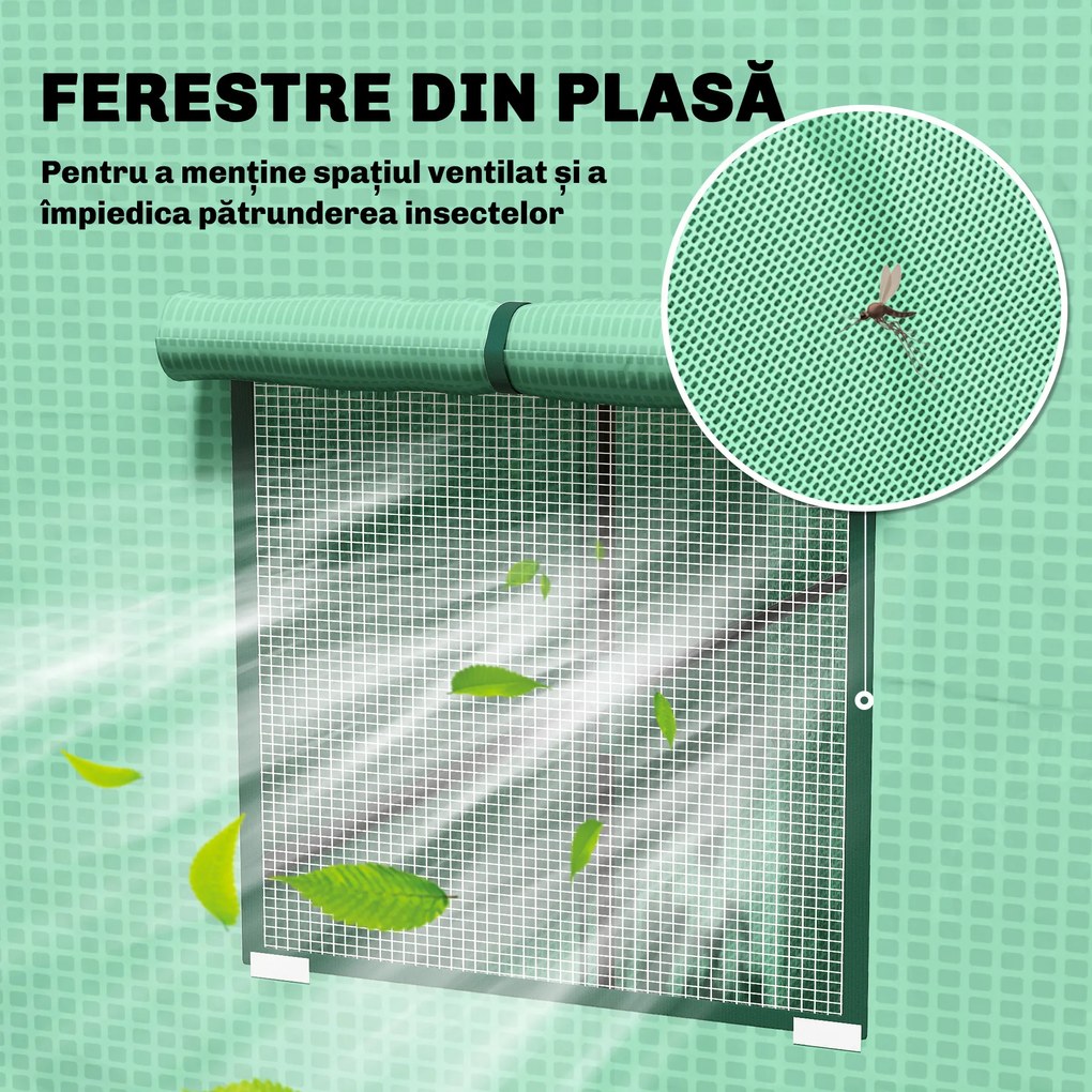 Outsunny Seră de Grădină cu Acoperiș Înclinat, 2 Ferestre și Ușă Rulabilă, Seră pentru Grădină cu Structură din Oțel, Acoperire din PE Anti-UV, pentru Grădină Legume Flori Plante, 196x77x197 cm, Verde | Aosom Romania