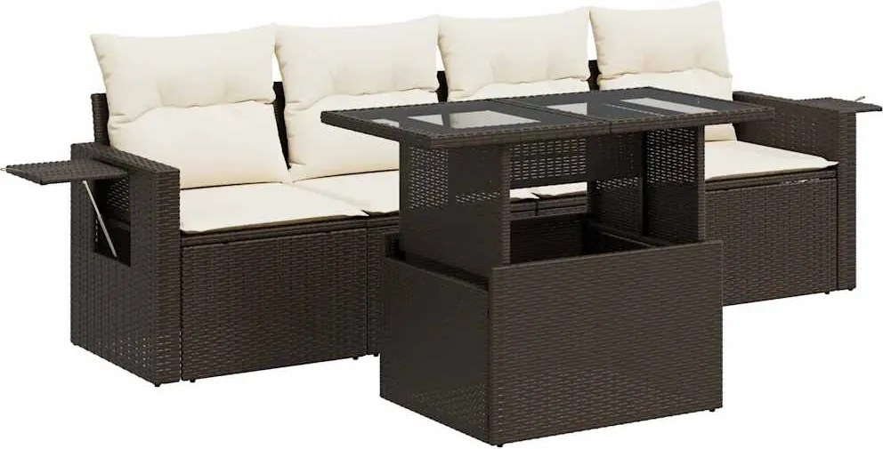 vidaXL Set canapele de grădină cu perne, 5 piese, maro, poliratan