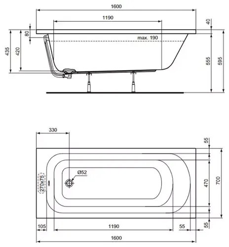 Cada dreptunghiulara Ideal Standard Simplicity 160x70 cm