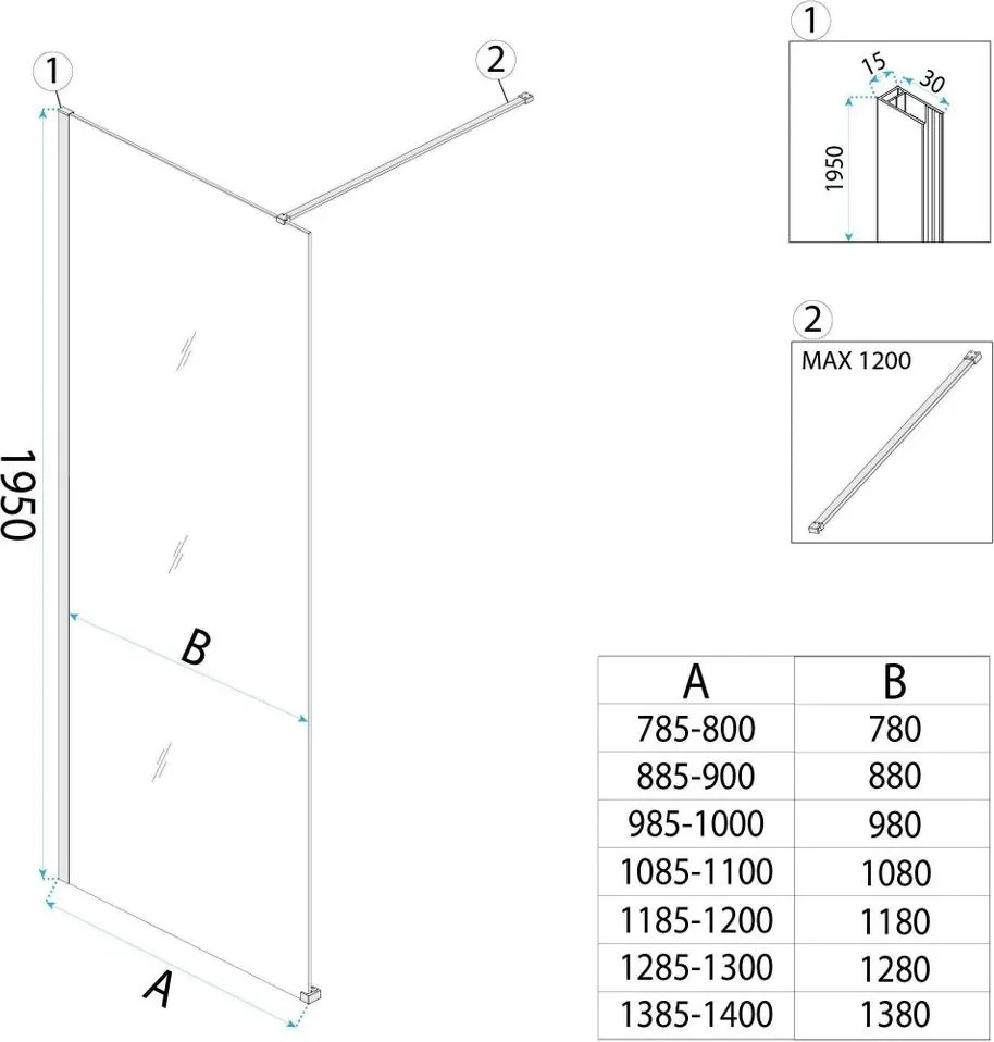 Paravan de dus fumuriu Rea Flexi Grey 130 cm negru