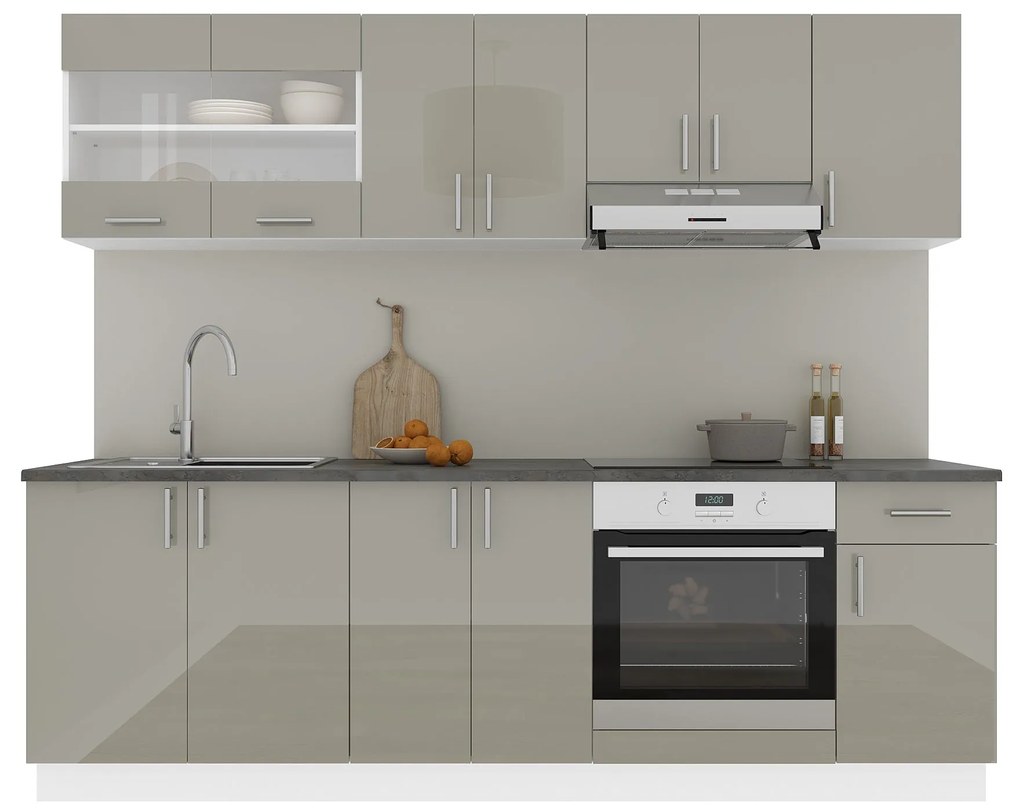 Set haaus V15, Gri Lucios/Alb, MDF, Blat Thermo 28 mm, L 240 cm