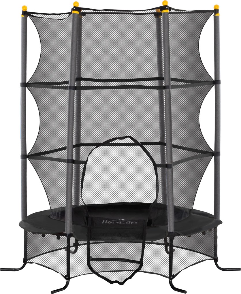 HOMCOM Trambulină pentru Copii 3-10 Ani cu Plasă de Siguranță, Suprafață Elastică cu Bare Capitonate, Ø163x190 cm, Negru | Aosom Romania