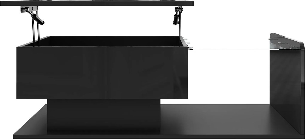 Masă de cafea cu înălțime reglabilă, cu sticlă și bandă LED, 100x50x33/47,5 cm, Negru