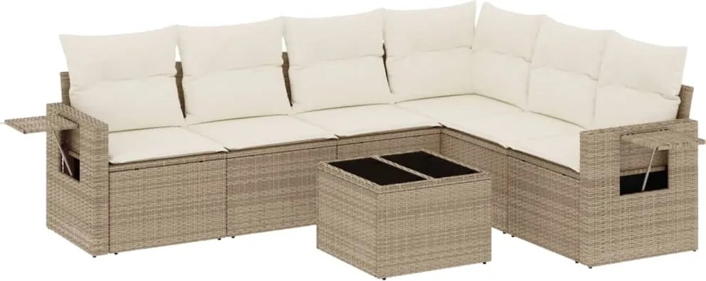 vidaXL Set canapele de grădină, 7 piese, cu perne, bej, poliratan