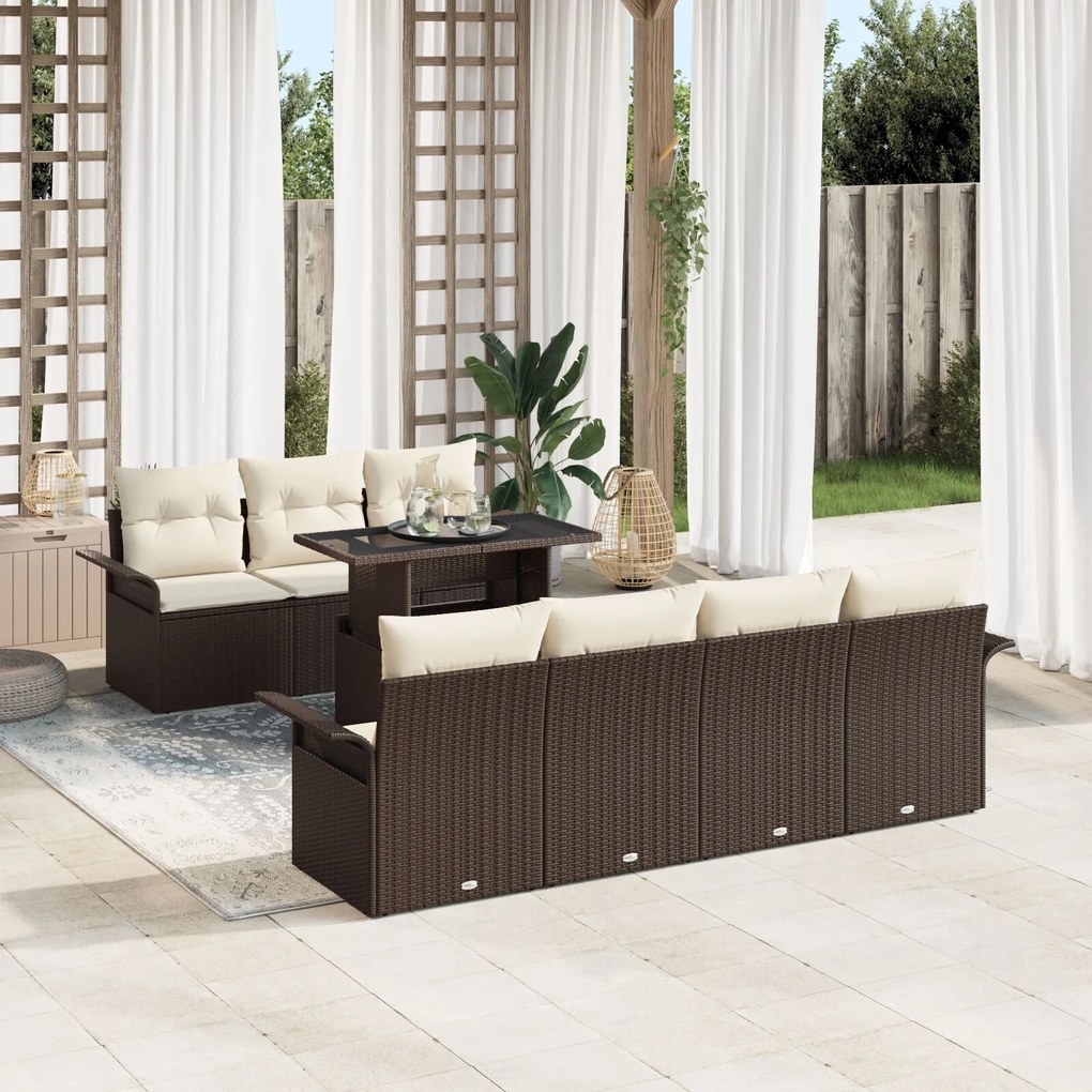 vidaXL Set de canapele pentru grădină cu pernă 8 pcs Maro Rattan poli