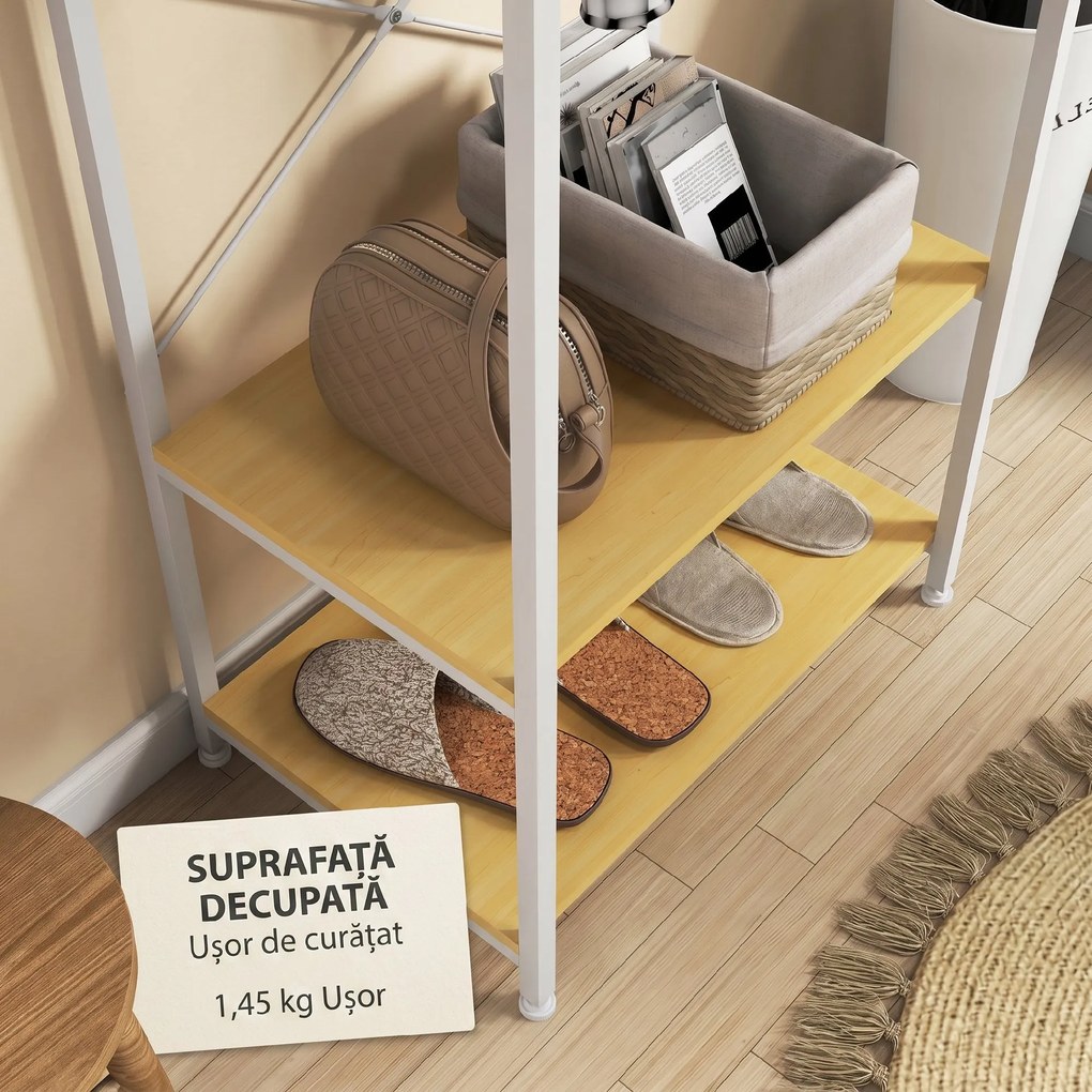 HOMCOM Suport 2 în 1 pentru Haine cu Depozitare Pantofi, Șină Suspendată și 2 Rafturi de Depozitare, 60x40x167.5 cm, Natural | Aosom Romania