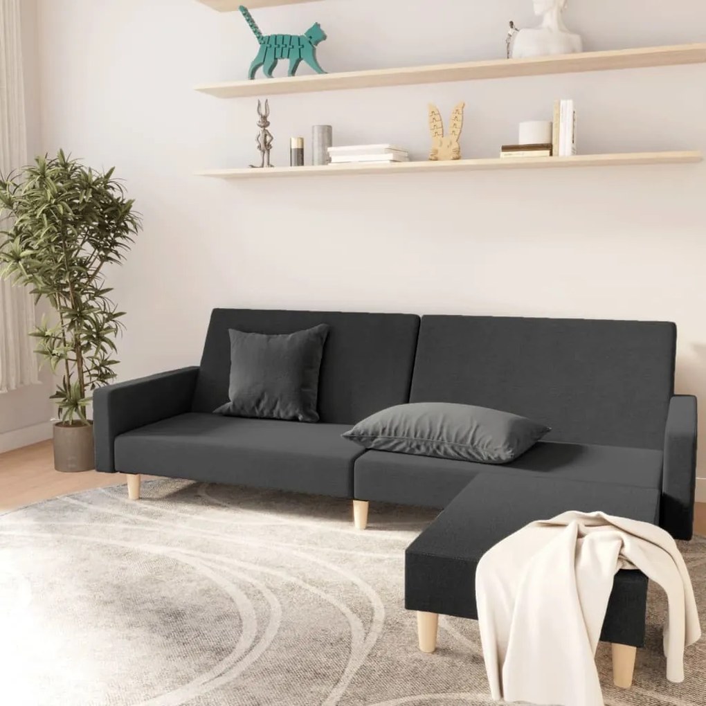 3080478 vidaXL Canapea extensibilă cu taburet, cu 2 locuri, gri închis, textil