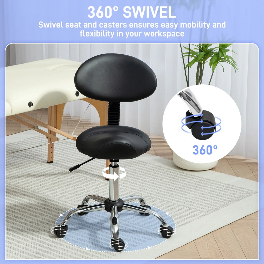 HOMCOM Scaun Pivotant cu Roți și Spătar Ajustabil pe Înălțime, 50x50x83-98 cm, Negru | Aosom Romania