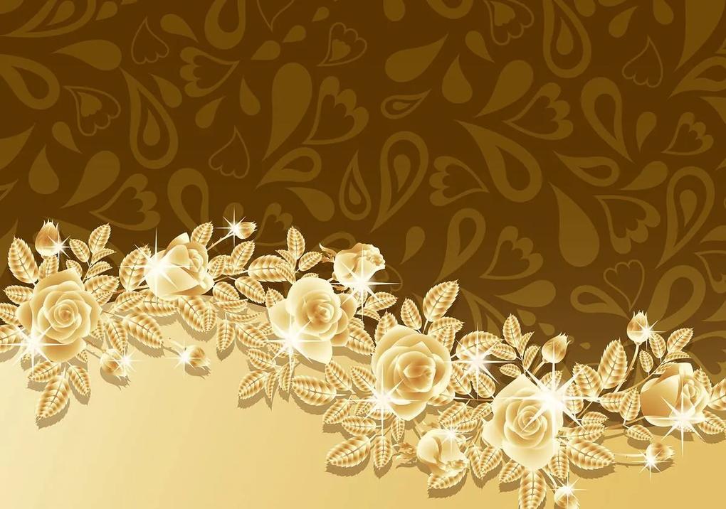 Fototapet - Trandafiri aurii și inima din flori (152,5x104 cm), în 8 de alte dimensiuni noi