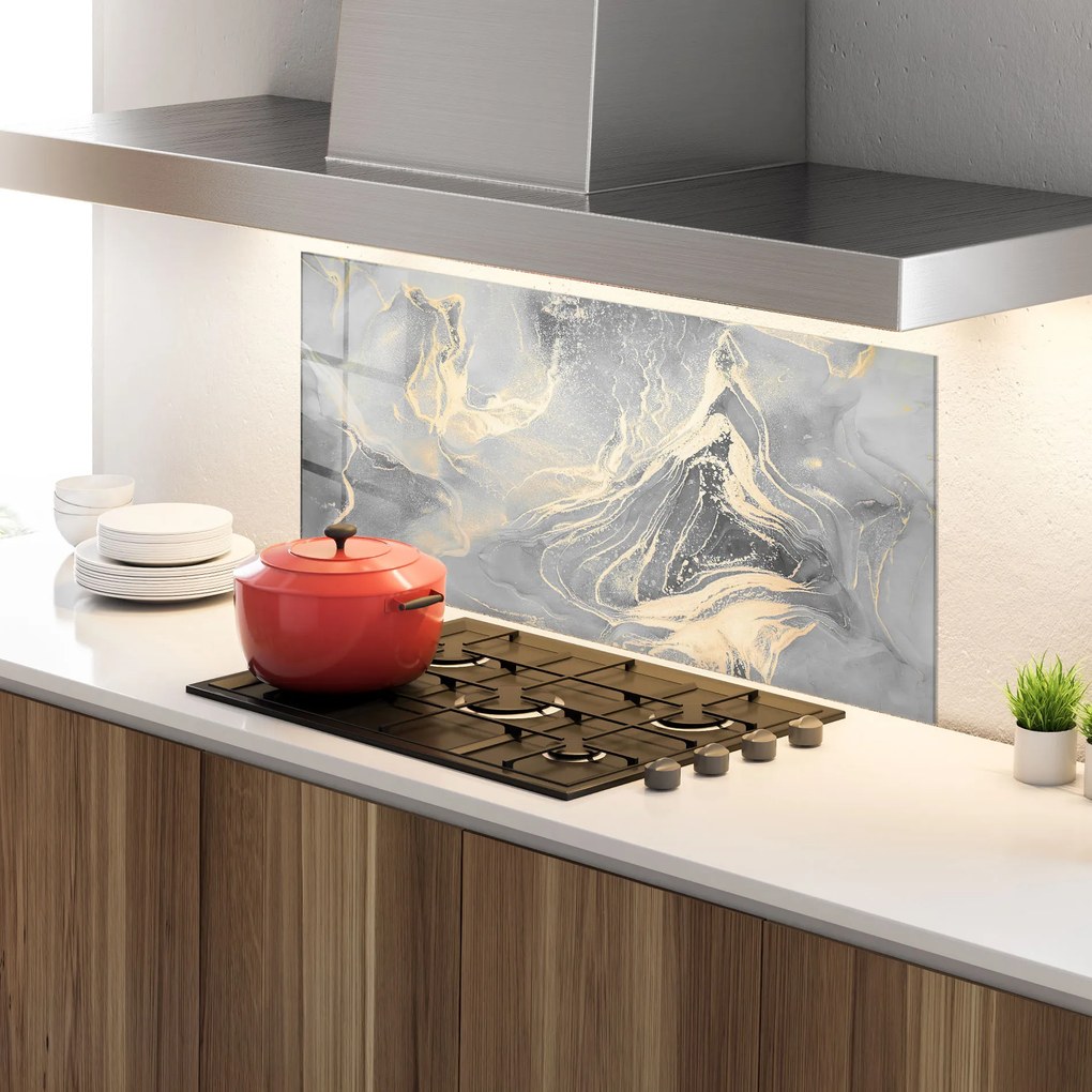 Panou Sticla Bucatarie, 60x120cm, Protectie aragaz, Antistropi, Termorezistent, Abstracte, Marble, Abstract Illusion