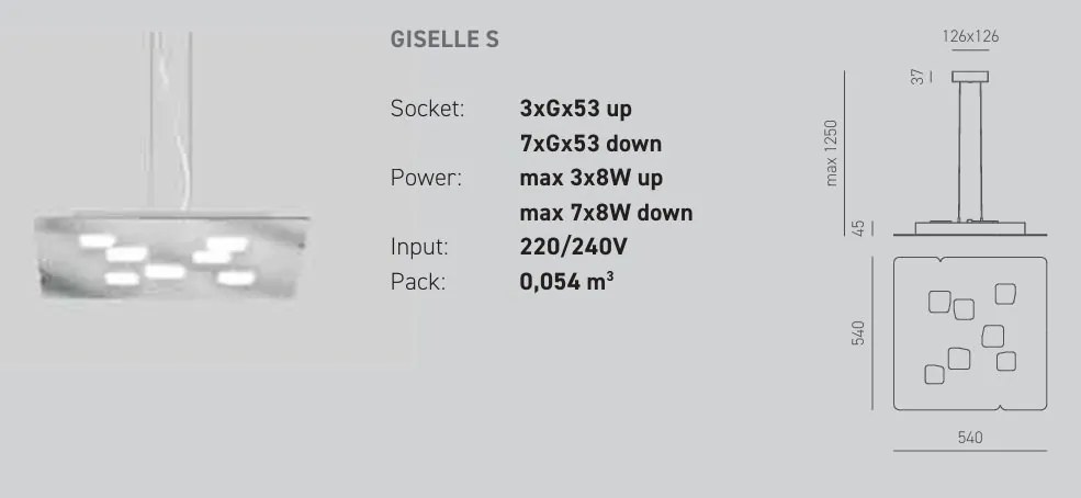 Lustra suspendata moderna GISELLE 54x54cm, alb, gri sau argintiu