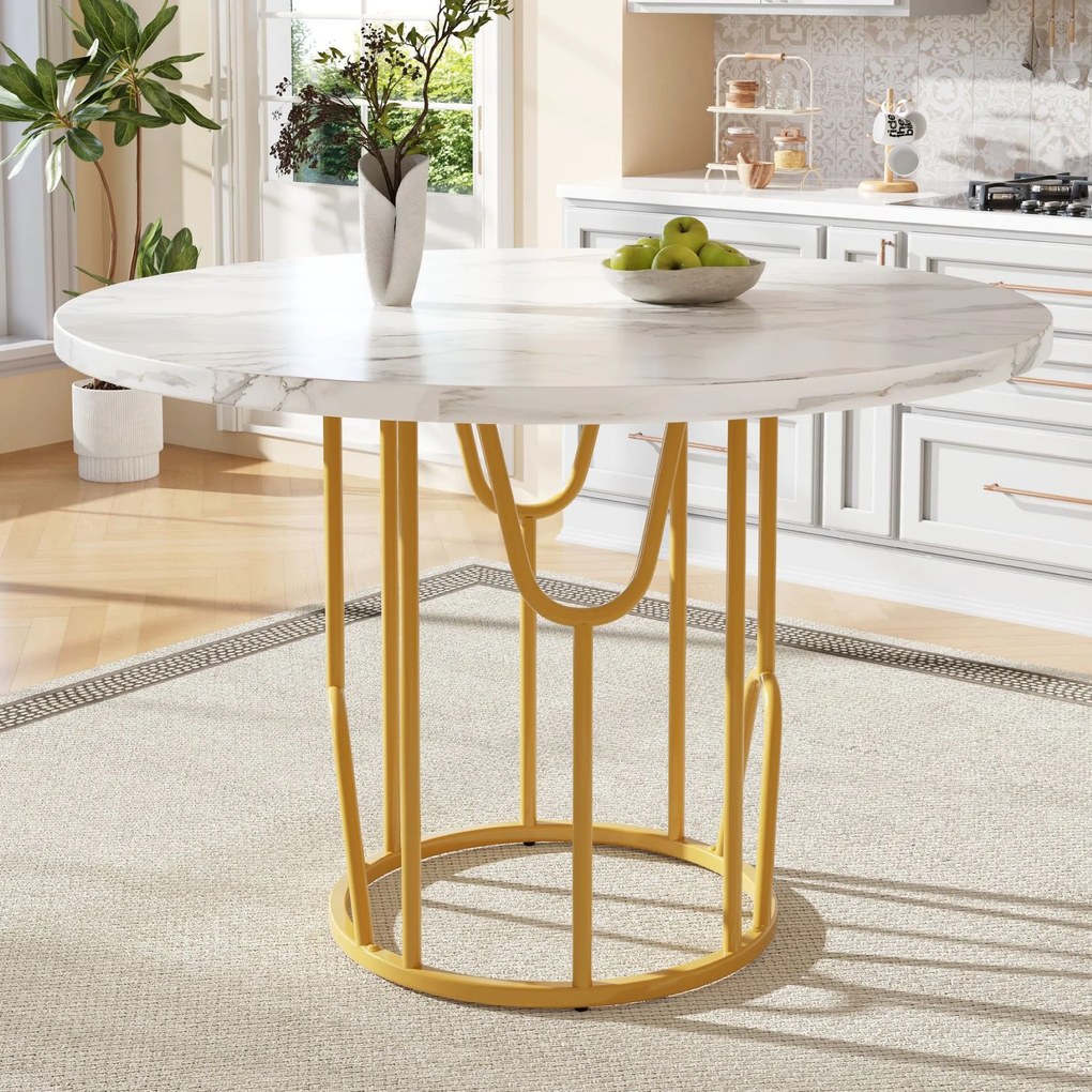 Masă rotundă pentru 4 persoane, Alb+Auriu | Aosom Romania