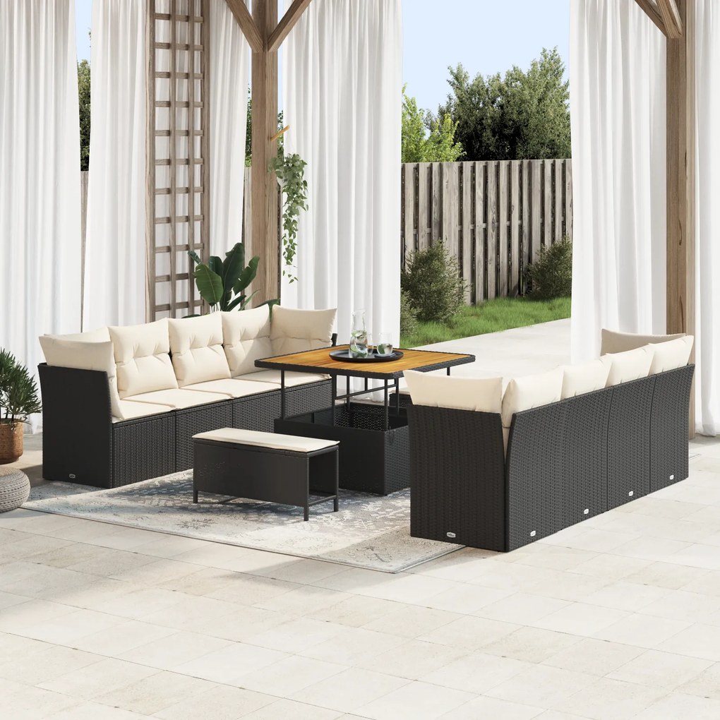 vidaXL Set de canapele pentru grădină cu pernă 11 pcs negru și crem