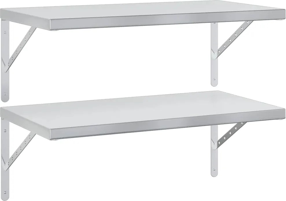 vidaXL Rafturi de perete, 2 buc., 75x40 cm, argintiu, oțel inoxidabil