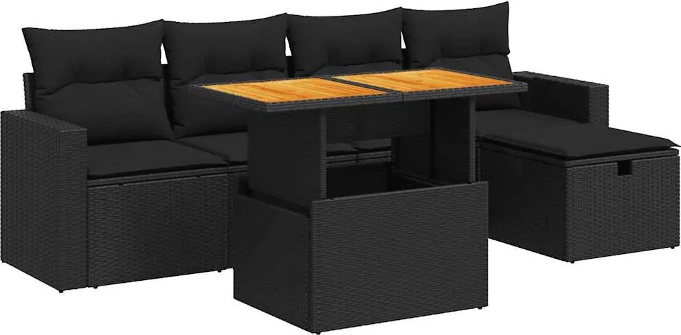 vidaXL Set mobilier grădină perne 6 piese negru poliratan/lemn acacia