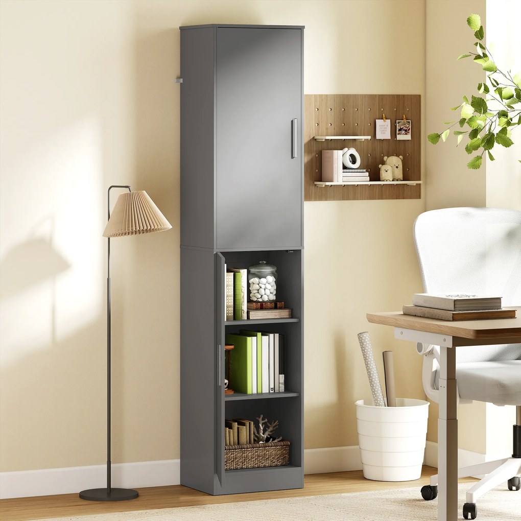 HOMCOM Dulap coloana pentru baie cu 2 uși și 4 rafturi reglabile, 40 x 35 x 180 cm, gri | Aosom Romania