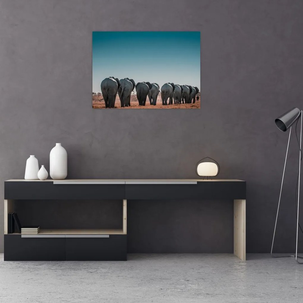 Tablou - Plecarea elefanților (70x50 cm), în 40 de alte dimensiuni noi