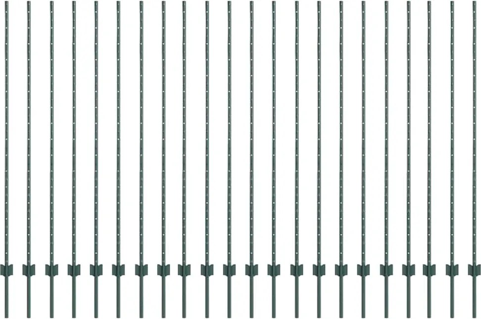 vidaXL Stâlp de gard. 22 pcs Verde 200 cm Oțel