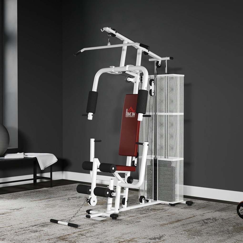 HOMCOM Stație Fitness Multifuncțională cu 4 Perne din Oțel și PU Alb | Aosom Romania