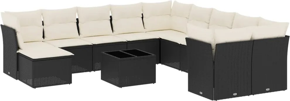 vidaXL Set canapele de grădină, 12 piese, cu perne, negru, poliratan