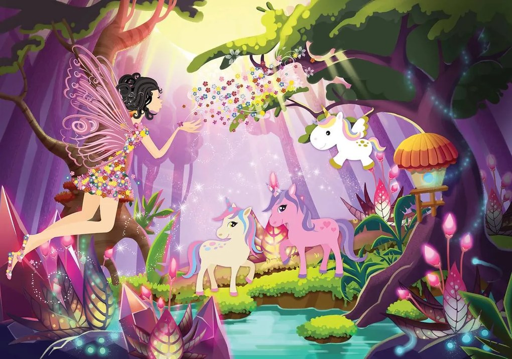 Fototapet - Zână și unicorn (152,5x104 cm)