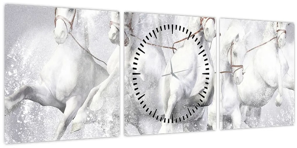 Tablou - Ilustrație de cai de curse (cu ceas) (90x30 cm)