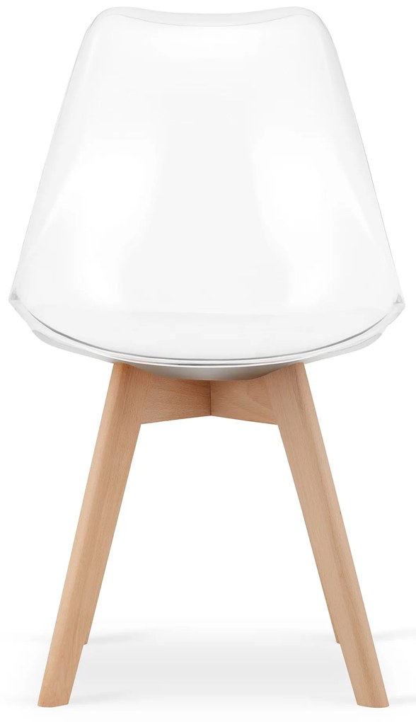 Set de masa 1 + 4, masa alba ADRIA 120x80 cm + scaune transparente BALI MARK cu picioare din lemn de fag
