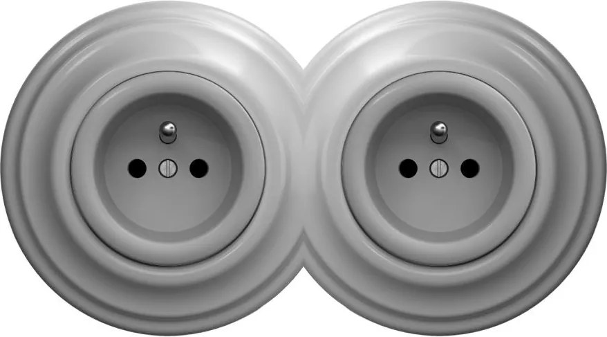 Kliklap - Priză dublă retro de perete, cu ramă, 230V, gri