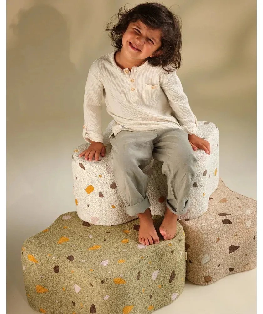 Puf de copii verde cu tapițerie din țesătură bouclé/cu tapițerie din chenille Terrazzo Cloud – Wigiwama