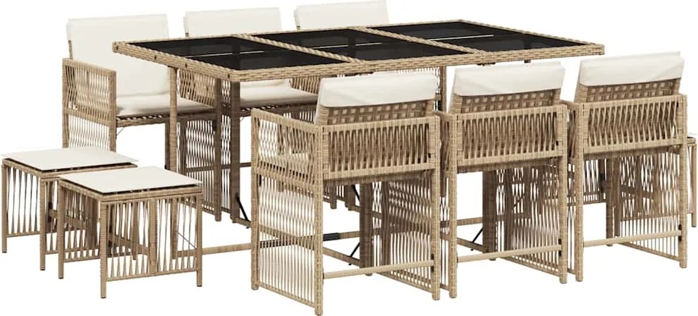vidaXL Set mobilier de grădină cu perne, 11 piese, bej, poliratan