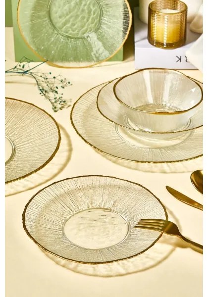 Set de masă, 24 piese, sticlă transparentă/auriu