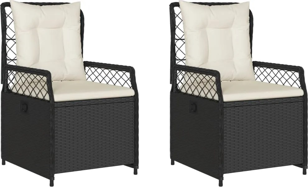 vidaXL Scaune de grădină rabatabile, 2 buc., negru, poliratan