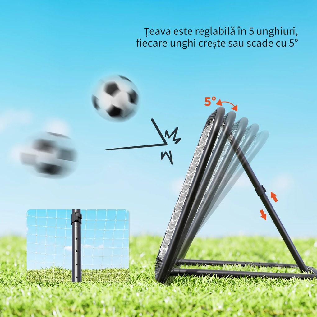 HOMCOM Rețea de Ricoșeu pentru Fotbal, Rețea de Fotbal Ricoșeu și Pliabilă cu Unghi Reglabil în Metal, pentru Antrenament Baseball și Volei, 78x84x65-78 cm, Negru | Aosom Romania