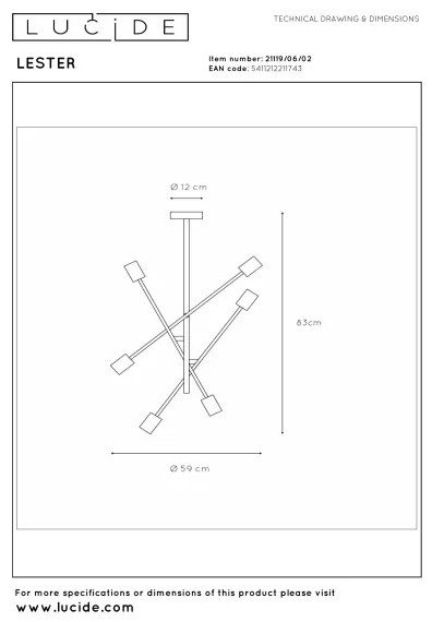 Lucide 21119/06/02 - Lustră pe tijă LESTER 6xE27/40W/230V