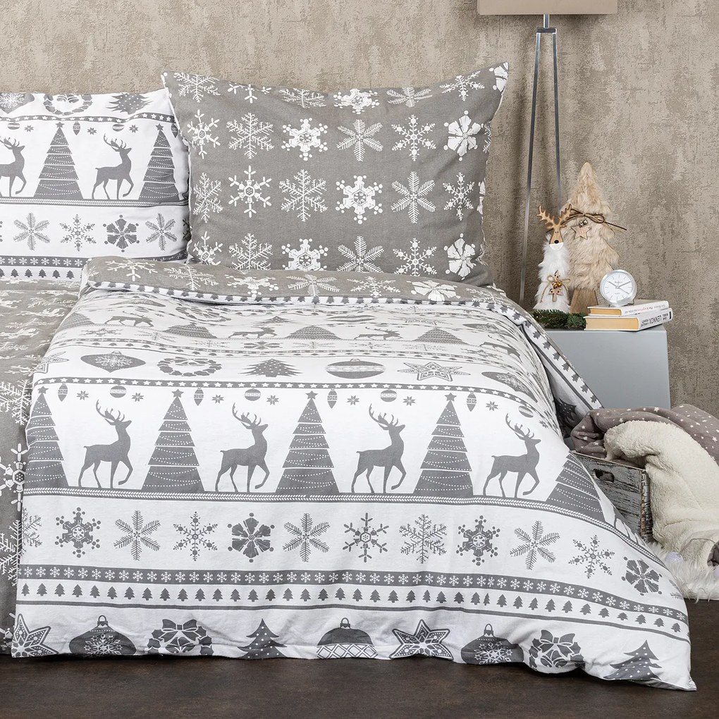 Lenjerie de pat din bumbac flanelCrăciun 4Home Christmas Time, gri, 140 x 200 cm, 70 x 90 cm